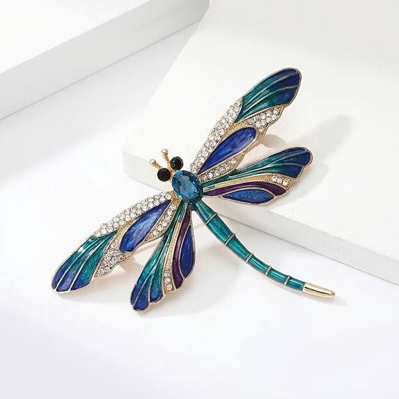 Fashion Blue Rhinestone Dragonfly Brooch - Classic Enamel Insect Pin, Zinc Alloy, Not Washable - Perfect Fashion Accessory and Gift for Women