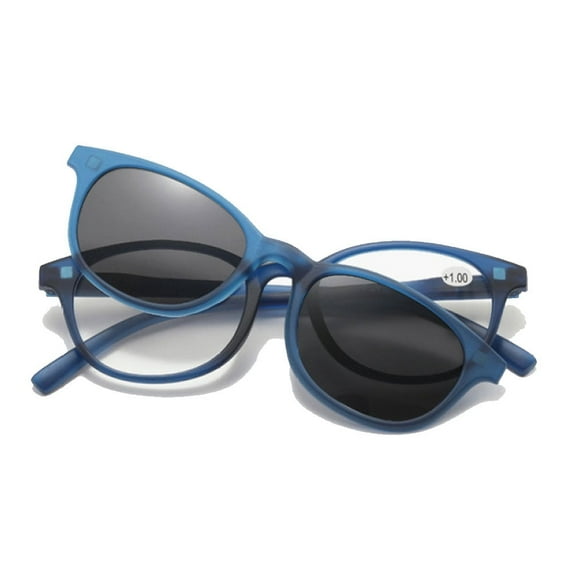 Fashion Blue Square Reading Glasses 3.00 for Men Polarized Outdoor Magnetic Clip-on Sunglasses Plastic Presbyopic Glasses for Women UV +3.00