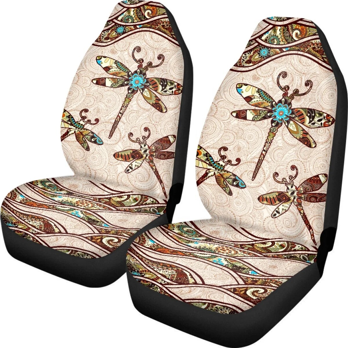 Fashion Bohemia Style Dragonfly Print Vehicle Seat Covers Comfortable Set of 2 Car Front Seats