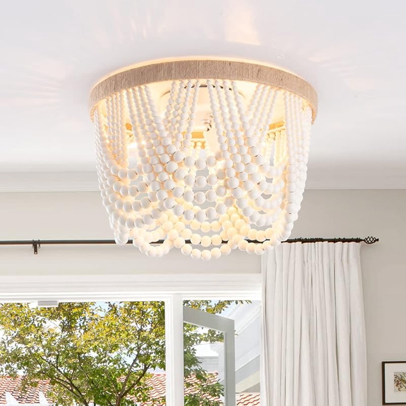 Fashion Bohemia Wood Beaded Flush Mount Ceiling Light Antique Rustic ...