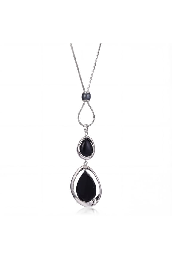 Fashion Boho Simple Geometric Black Natural Stone Pendant Necklace for Woman Accessories Silvery Long Snake Chain Necklaces Daily Party Prom Vacation Jewelry Gift