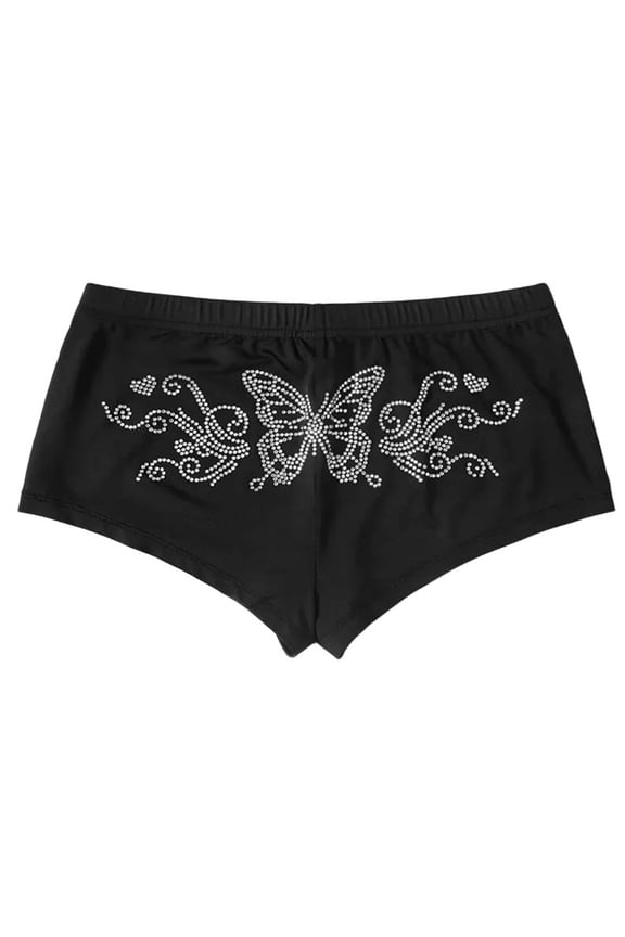 Fashion Booty Shorts for Women Rhinestones Butterfly Boyshorts Sport Dance Hot Pant for Nightclub Party or Active Wear