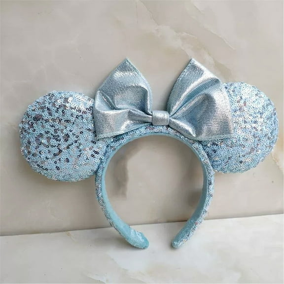 Fashion Bow Blue Aqua Sequins Princess Crown Headband Ears Hairbands Non-slip New