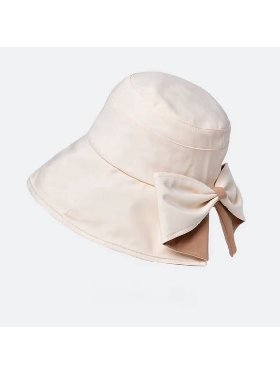 Women's Bow‑Decor Wide‑Brim Fisherman Hat, UV‑Protection Summer Sun Hat for Outdoor Travel