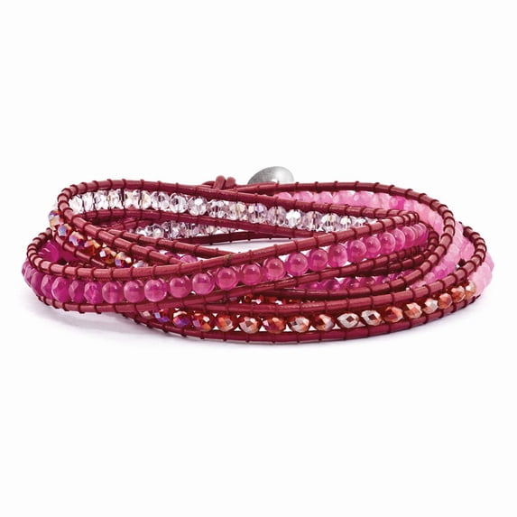 Fashion Bracelet Adjustable & Stretch Wrap Crystal mm 34 in Multi and Colored Jade Beaded Leather Multi-wrap