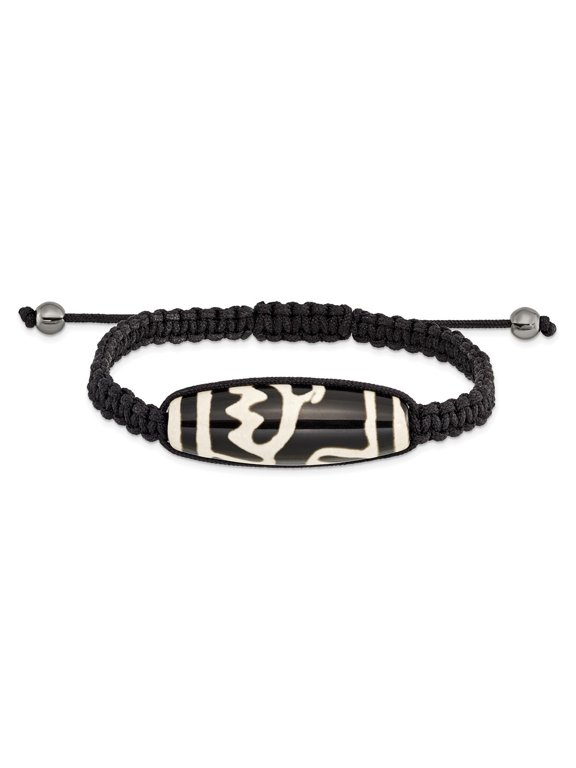 Fashion Bracelet Adjustable & Stretch Wrap Women's Other Stone mm in 11x38 Tibet Eye Agate w/Hematite Beads Black Cord