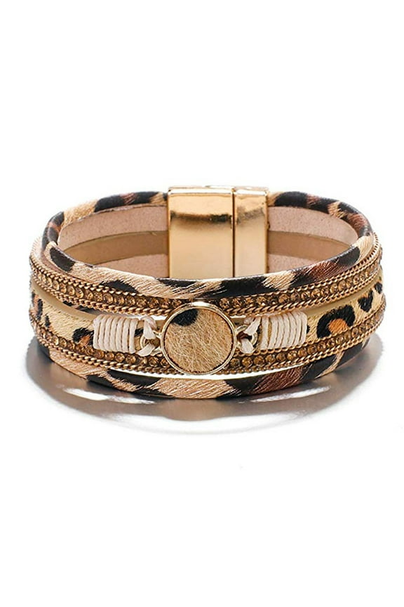 Fashion Bracelets for Women Leopard Printing Design Shinning Multilayer Jewelry