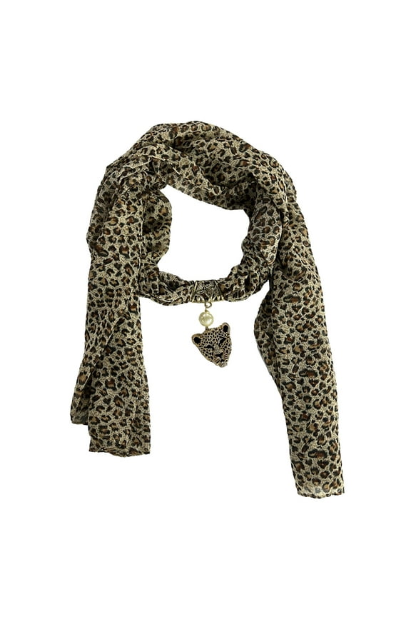 Fashion Brand New Women Long Chiffon Leopard Lady Scarf Necklace Pendant Jewelry