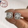 thumbnail image 1 of Fashion Brand S925 Sterling Silver CZ Square Micro Pave Round Stud Earrings, 1 of 9