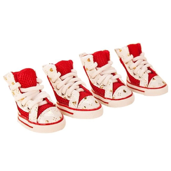 Fashion Breathable Mesh Pet Dog Puppy Shoes Boots, Red - Number 2 - 4 Piece