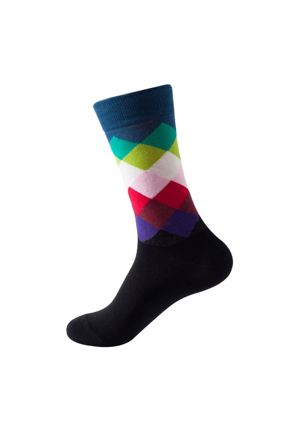 Fashion Breathable Socks Diamond Grid Pattern Mid-Calf Socks Multiple Styles Available