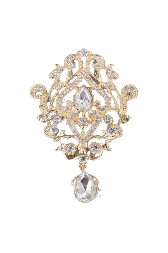 Fashion Brooch Rhinestone Crystal Crown Brooch Fashion Charm Brooch Breastpin Coat Pin Scarf Buckle Clip for Wedding Party (Gold