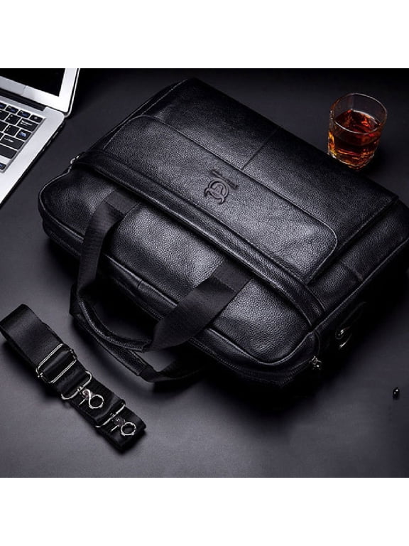 Fashion Bullcaptain Leather Goods Men's Briefcase,Black