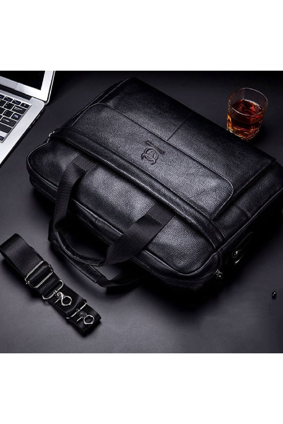 Fashion Bullcaptain Leather Goods Men's Briefcase,Iron Gray