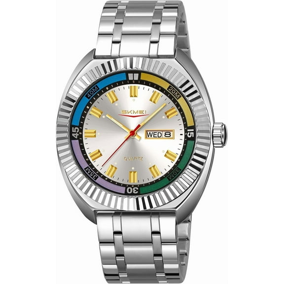 Fashion Business Men's Stainless Steel Quartz Watch with Date Window Large Face Luminous Waterproof Stylish Casual Watch for Men