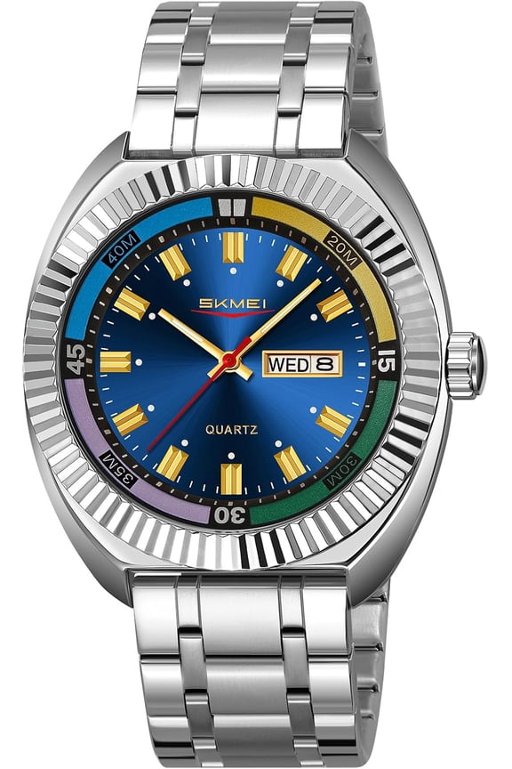 Fashion Business Men's Stainless Steel Quartz Watch with Date Window Large Face Luminous Waterproof Stylish Casual Watch for Men