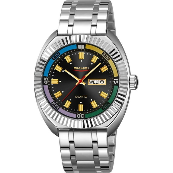 Fashion Business Men's Stainless Steel Quartz Watch with Date Window Large Face Luminous Waterproof Stylish Casual Watch for Men