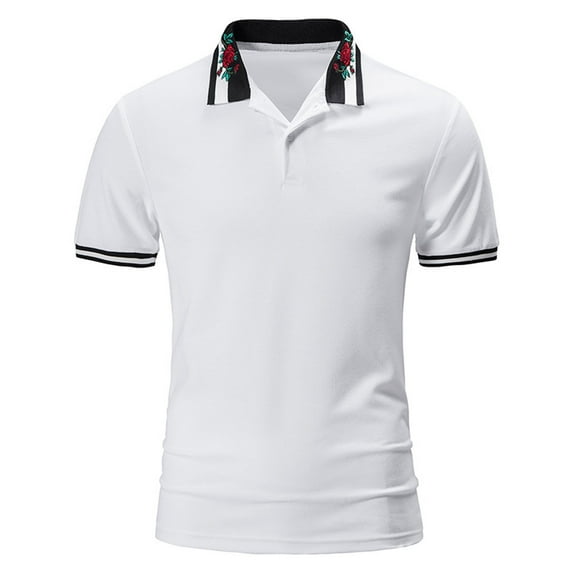 Fashion Business Shirts for Mens Plus Size Color-block Top Rose Embroidery Short Sleeve Lapel Casual Daily Shirt Top/shirt Blouse Save to 65% off!