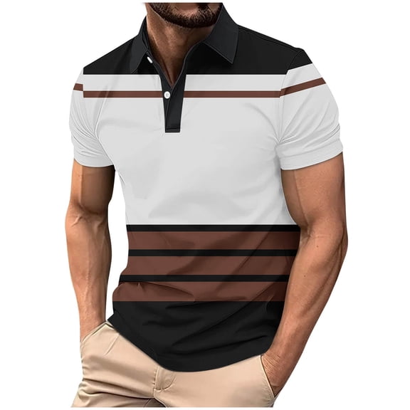 Fashion Business Shirts for Mens Summer Plus Size Stripe Printed Casual Sports Button Short Sleeve Turndown Collar Blouse Shirt