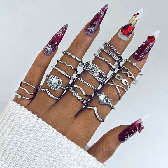 Women's Butterfly Knuckle Ring Set Adjustable Alloy Rings with Heart and Zodiac Animal Designs Fashion Jewelry