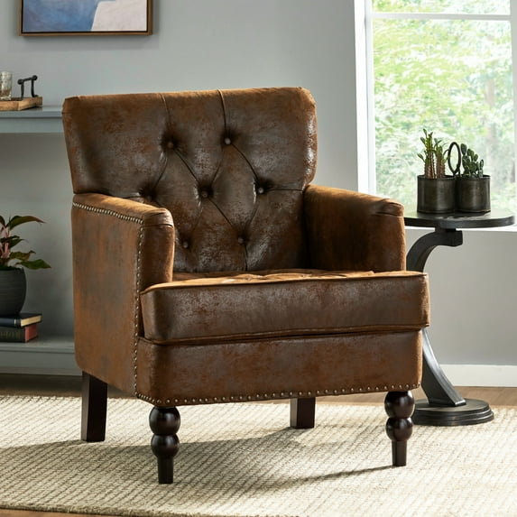 Fashion Button Microfiber Entice Chair, Brown, With Diamond Stitch, Nailhead Trim, And Birch Wood Leg Structures Modern Brown Temptation Chair Supports