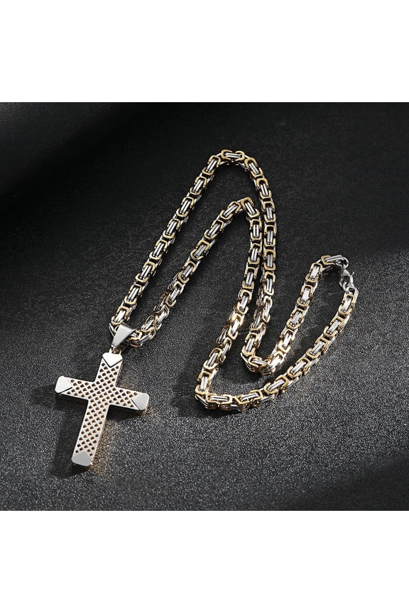 Fashion Byzantine Chain,Christ Cross 14K Yellow Gold Long Necklace for Men Gold Color Statement Necklace Jewelry collares largos