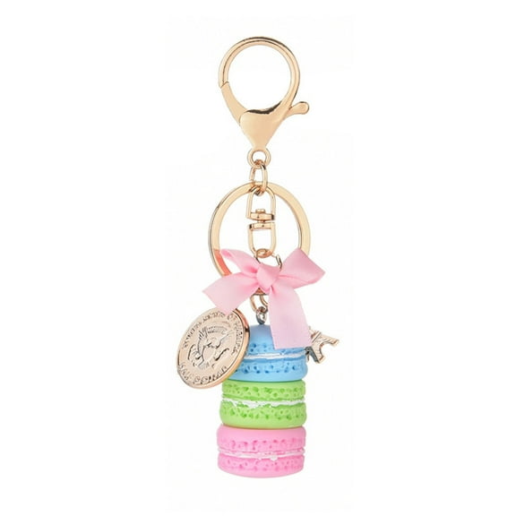 Fashion Cake Keychain Car Keyring Women Bag Charm Accessories Macaron with Paris Tower Key Chain Jewelry Gift for Girls