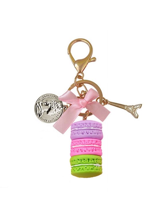 Fashion Cake Keychain Car Keyring Women Bag Charm Accessories Macaron with Paris Tower Key Chain Jewelry Gift for Girls