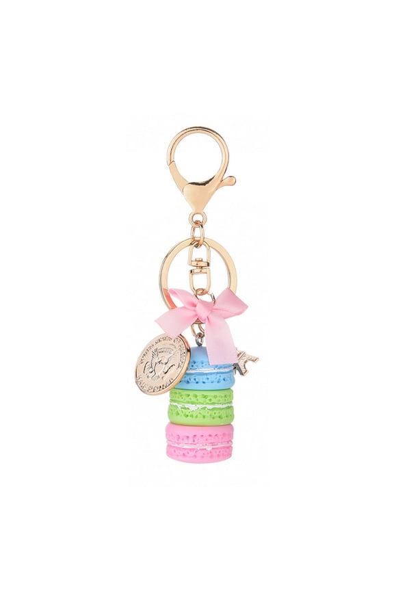 Fashion Cake Keychain Car Keyring Women Bag Charm Accessories Macaron with Tower Key Chain Jewelry Gift for Girls