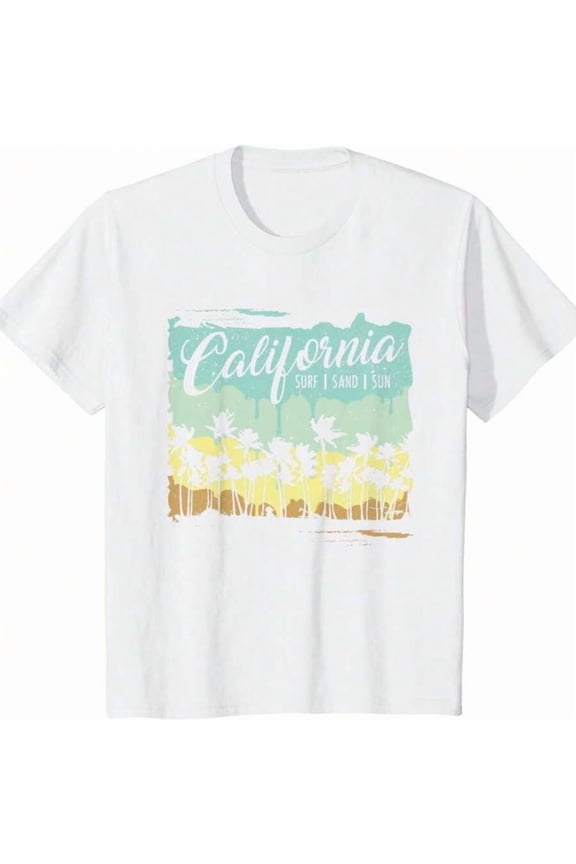 Fashion-California Surfing Beach Summer Vintage Retro Surf Gift T-Shirt Cotton Short Slvve Mens T Shirts Machine Wash
