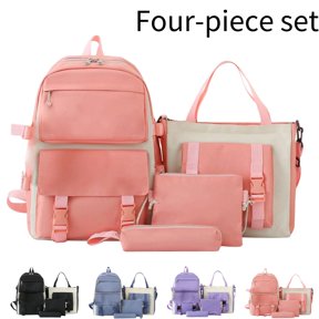 Fashion Campus Backpack Set For Girls 4 Piece 1 Backpack 2 Pencil Cases 1 Tote Bag Semi Gloss Polyester Lightweight Casual Laptop Bookbag For Middle High School Girls Daily Outdoor,C-Pink