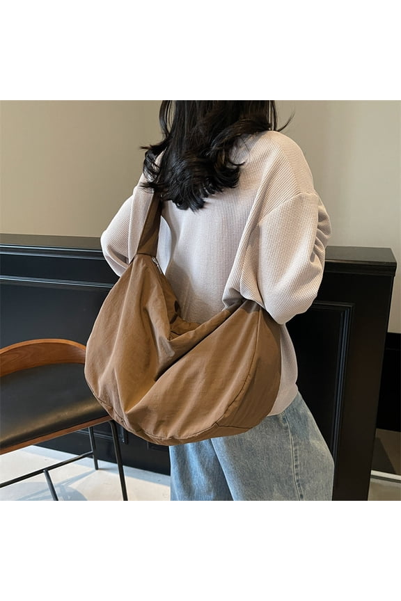 Fashion Canvas Bag, Men's and Japanese Simple Dumpling Bag, Solid Color Versatile Women's Shoulder Bag, New Large-capacity Messenger Bag