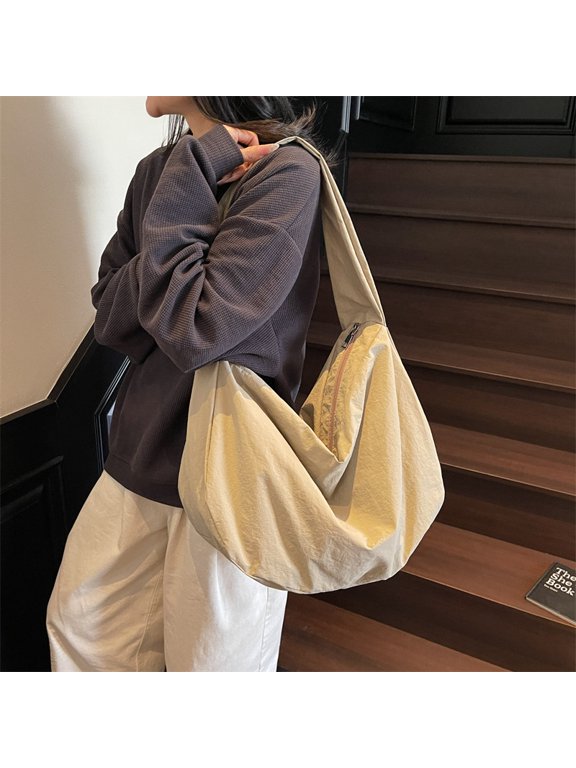 Fashion Canvas Bag, Men's and Japanese Simple Dumpling Bag, Solid Color Versatile Women's Shoulder Bag, New Large-capacity Messenger Bag