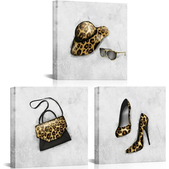Fashion Canvas Wall Art Makeup High Heels Shoes Hat Handbag Pictures Canvas Wall Decor Modern Artwork Paints for Women Walls 12“x12”x3