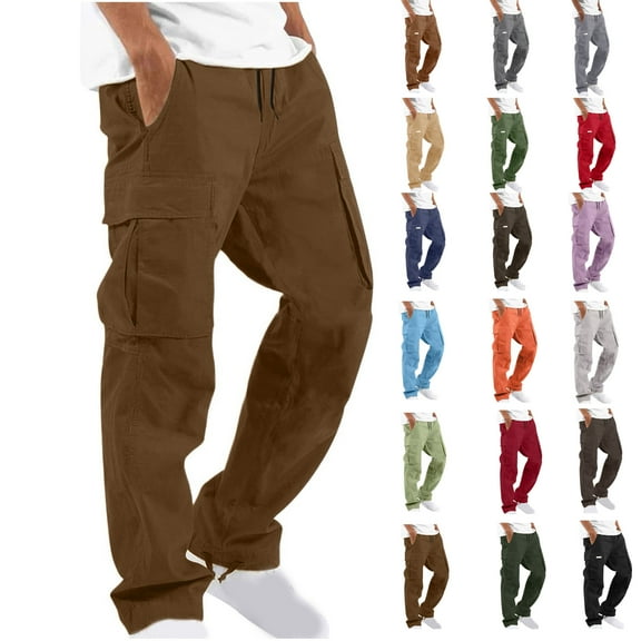 Fashion Cargo Casual Pants for Mens 2025 Plus Size Solid Color Casual Multiple Pockets Outdoor Straight Type Fitness Pants Cargo Pants Trousers