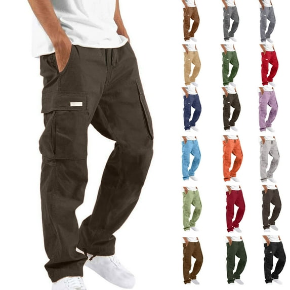 Fashion Cargo Pants for Mens 2025 Plus Size Solid Color Casual Multiple Pockets Outdoor Straight Type Fitness Pants Cargo Pants Trousers