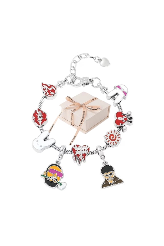 Fashion Cartoon Bad Bunny Bracelet Metal Personality Rabbit Love Heart Beads Bracelets for Women Girls Charm Jewelry Gift