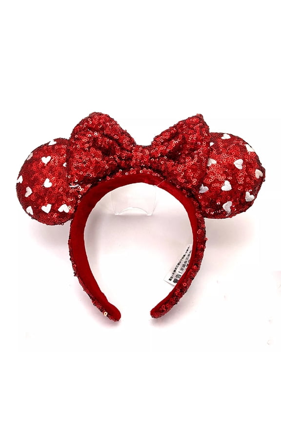 Fashion Cartoon Mouse Ears Love Heart Headband, Red Sequin Bow Hairbands Princess Hair Accessories For Women Girls