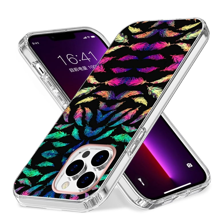 Fashion Case Compatible with Apple iPhone 14 Pro Max (6.7") Creative Stylish  Fashion Design Hybrid Rubber TPU Hard PC Shockproof Slim Cover [ Colorful  Feathers ] - Walmart.com