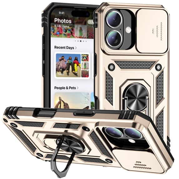 Fashion Case with Holder Stander Kickstand Drop Resistant Shockproof Case For iPhone 16 Plus (6.7inch)