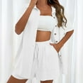 thumbnail image 1 of Fashion Casual 2 Piece Set, Short Sleeve Cardigan & Shorts, Summer, Polyester-Cotton Blend, White S, Size S-XXXL, 1 of 1