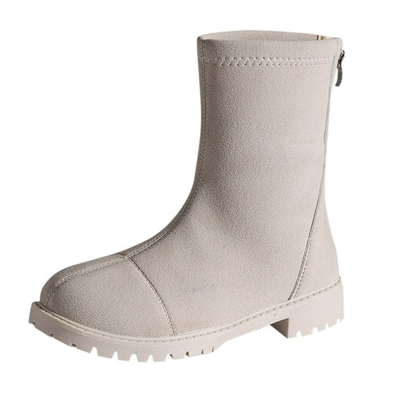 Fashion Casual Ankle Boots Round Toe Thick Heel Zipper Suede Nubuck Leather Fall Winter Women Casual Everyday Wear