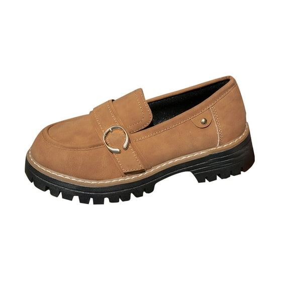 Fashion Casual Buckle Thick Bottom Loafers Comfortable Low Top Shoes British Style Slip-On Footwear for Daily Wear Brown,38