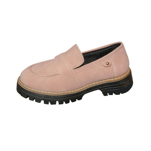 Fashion Casual Buckle Thick Bottom Loafers Comfortable Low Top Shoes British Style Slip-On Footwear for Daily Wear Pink,42