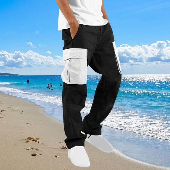 Fashion Casual Cargo Pants for Mens 2025 Plus Size Solid Color Casual Multiple Pockets Outdoor Straight Type Fitness Pants Cargo Pants Trousers