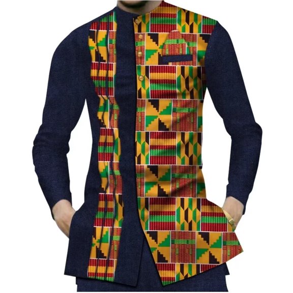 Fashion Casual Cotton Mens African Clothing Patchwork Print Shirt Tops Traditional African Clothes