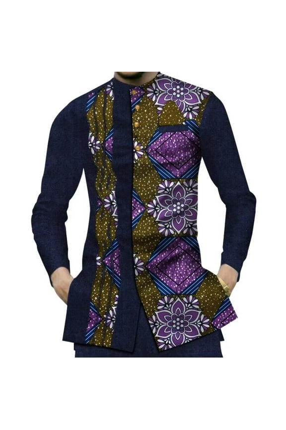 Fashion Casual Cotton Mens African Clothing Patchwork Print Shirt Tops Traditional African Clothes