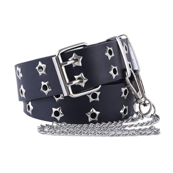 Fashion Casual Double Hole Grommet Belt,Adjustable Jeans Metal Square Buckle Belt,Double Grommet Belt for Women Jeans , Black