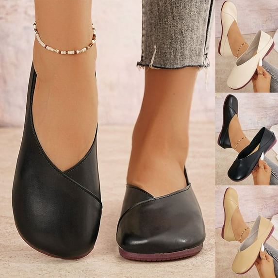 Fashion Casual Flat Shoes Women's Solid Color Round Toe Comfortable Two-Wear Slip-On for Indoor Outdoor Leisure Activities