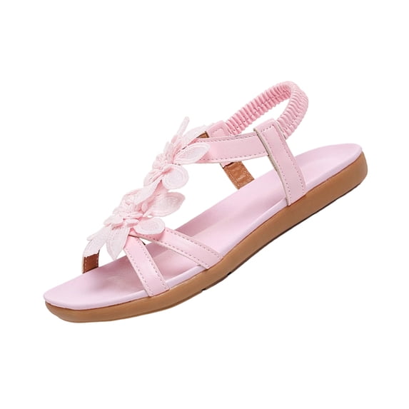 Fashion Casual Ladies Round Toe Flat Sandals Floral Embellished Back Elastic Band Design Spring Summer Daily Versatile Footwear Pink 7.5(40)